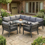 Yihomfy Gartenmöbel-Set 7-8 Personen Verzinktes Eisen Dunkelgrau