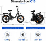 ZAZAWORK C16 E-Bike Klapprad 250 W 48 V 16 Ah 80-120 Km Schwarz