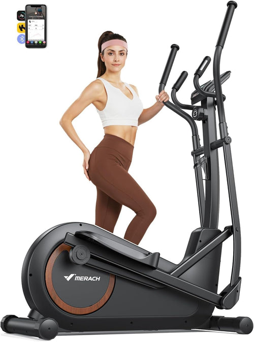 MERACH Selbstbetriebener Crosstrainer 42 cm Schrittlänge 16 Widerstandsstufen Schwarz