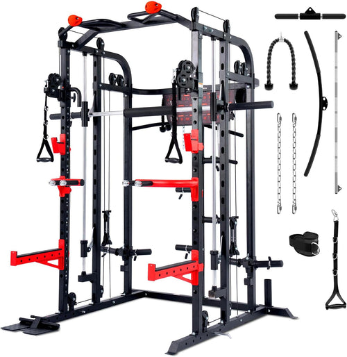 Sportstech SXM150 Smith Machine Power Rack Kabelzug Klimmzug Schwarz