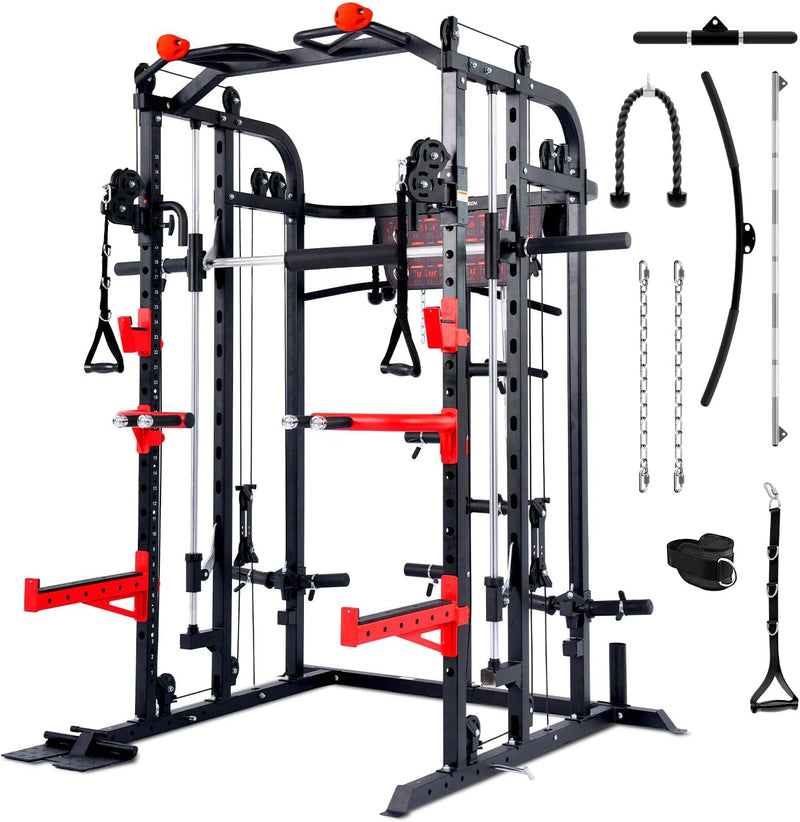 Sportstech SXM150 Smith Machine Power Rack Kabelzug Klimmzug Schwarz