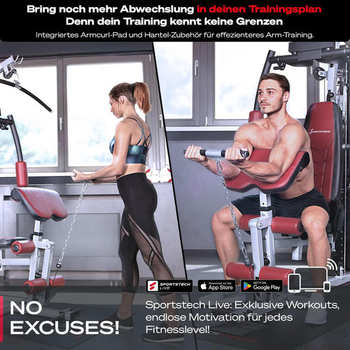 Sportstech Kraftstation HGX100 Multifunktions-Homegym 80 Kg Gewichtsblock