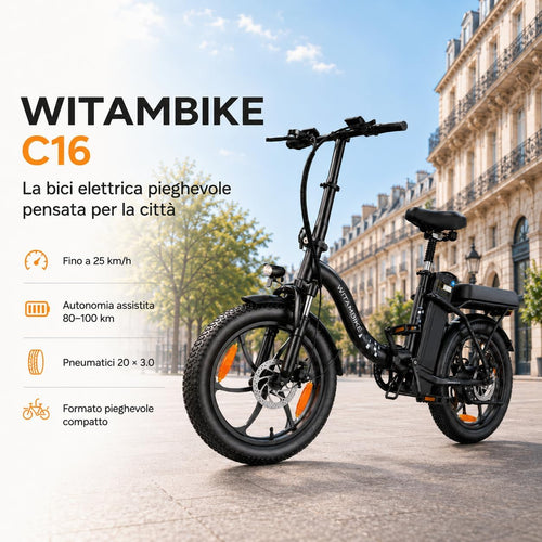 ZAZAWORK C16 E-Bike Klapprad 250 W 48 V 16 Ah 80-120 Km Schwarz