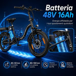 ZAZAWORK C16 E-Bike Klapprad 250 W 48 V 16 Ah 80-120 Km Schwarz