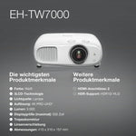 Epson EH-TW7000 4K-PRO-UHD Projektor 3000 Lumen 3LCD Weiss
