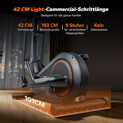 MERACH Selbstbetriebener Crosstrainer 42 cm Schrittlänge 16 Widerstandsstufen Schwarz