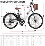 Qekud E-Bike 26/27.5 Zoll 36V 13Ah 250W Elektrofahrrad Weiß