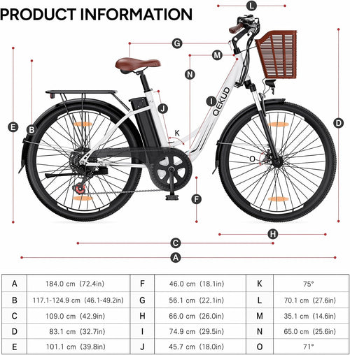 Qekud E-Bike 26/27.5 Zoll 36V 13Ah 250W Elektrofahrrad Weiß