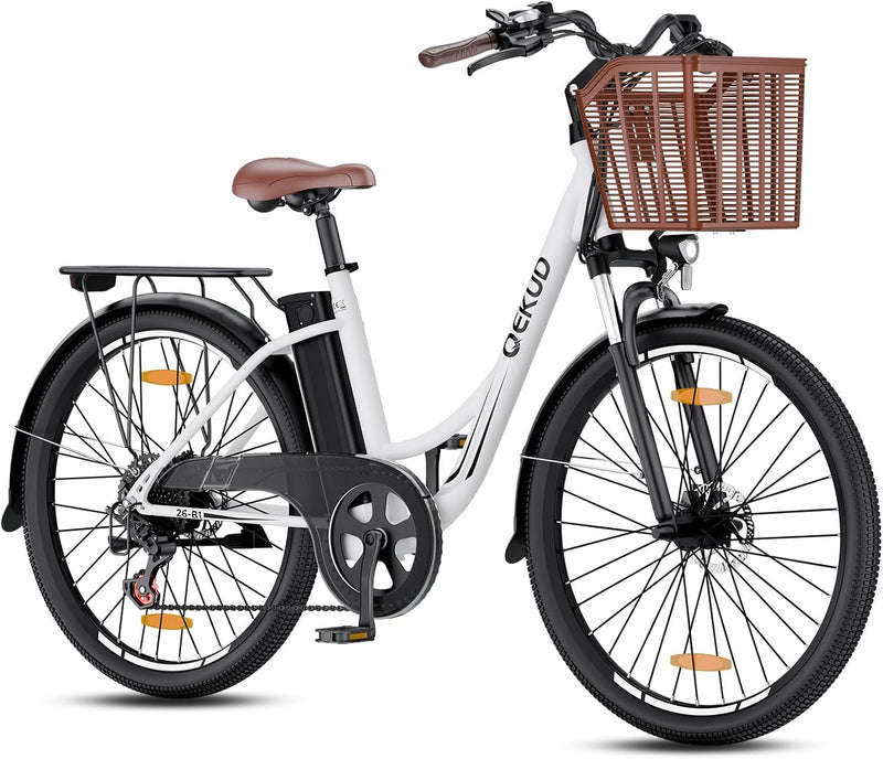 Qekud E-Bike 26/27.5 Zoll 36V 13Ah 250W Elektrofahrrad Weiß