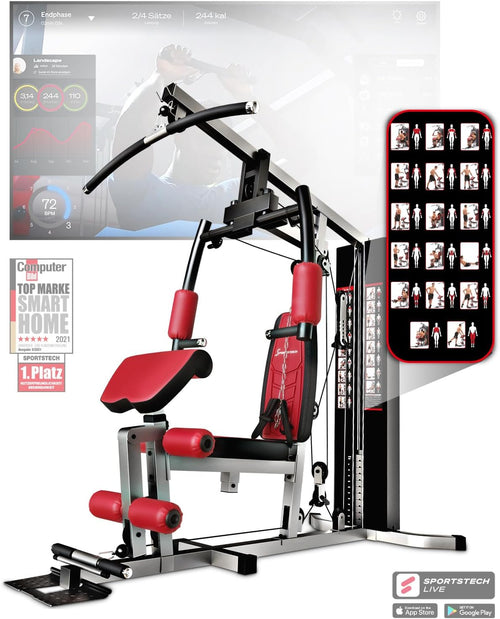 Sportstech Kraftstation HGX100 Multifunktions-Homegym 80 Kg Gewichtsblock