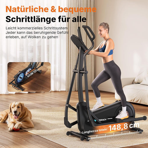 MERACH Crosstrainer E27B1 Selbstversorgung 47 Cm Schrittlänge 16 Stufen Magnetwiderstand Schwarz