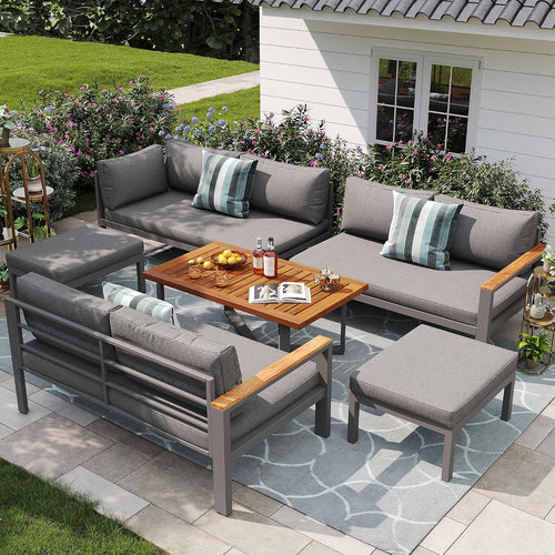 Yihomfy Gartenmöbel-Set 7-8 Personen Verzinktes Eisen Dunkelgrau